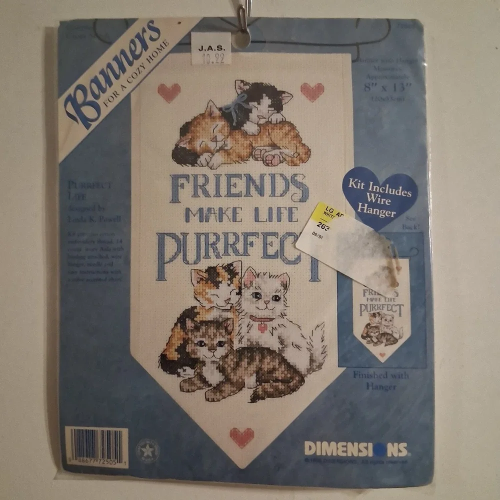 Dimensions‎ 1998 Cross Stitch Kit Friends Make Life Purrfect Cat Kitten #72505